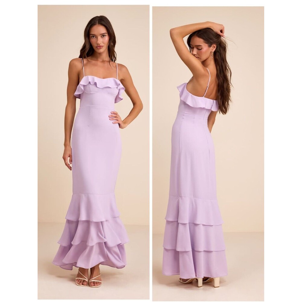 Lulus Lively Evenings Lavender Sleeveless Tiered Maxi Dress Size Large Formal